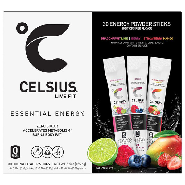 Celsius Essential Energy Powder Sticks, Variety Pack, 30-count
