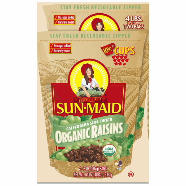 Sun-Maid Organic California Sun-Dried Raisins, 2 lbs, 2-count