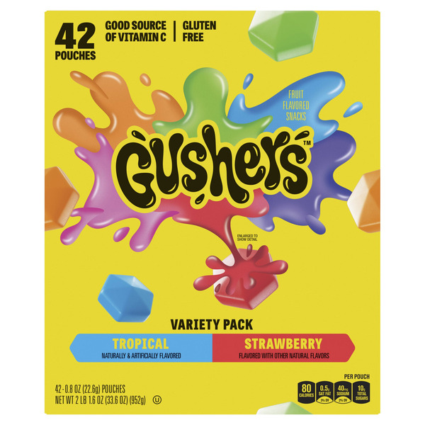 Fruit Gushers Fruit Flavored Snacks, Variety Pack, 0.8 OZ, 42-Count