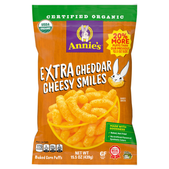 Annie's Organic Extra Cheddar Cheesy Smiles Corn Puffs, 15.5 OZ