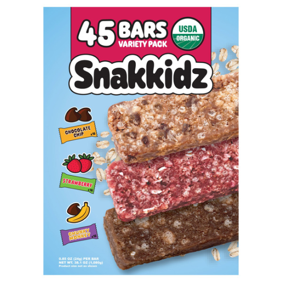 Snakkidz Organic Granola Bar Variety, 0.85 OZ, 45-count