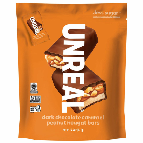 UNREAL Dark Chocolate Caramel Peanut Nougat Bars, 0.7 OZ Bars, 15.4 OZ