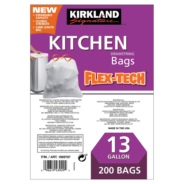 Kirkland Signature Flex-Tech 13-Gallon Kitchen Trash Bag, 200-count