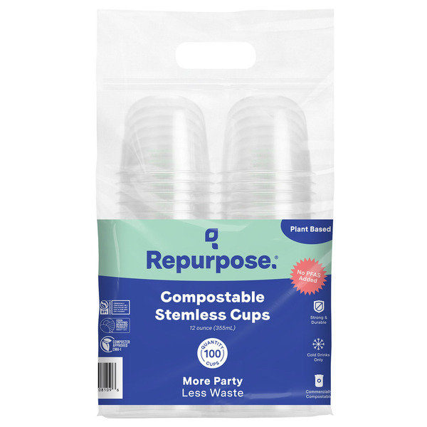 Repurpose Compostable Stemless Cups, 12 OZ, 100-count