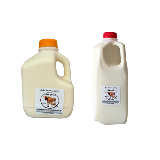 Raw Cream Quart + Milk Half Gallon