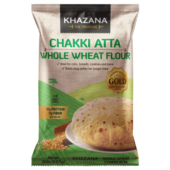 Khazana Chakki Atta Whole Wheat Flour, 20 LB