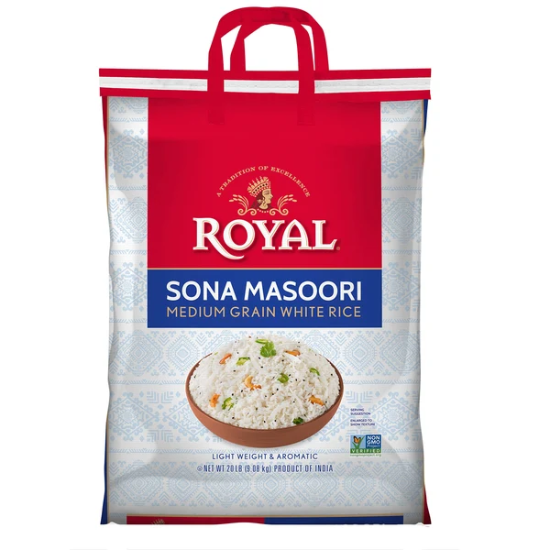 Royal Sona Masoori Medium Grain White Rice 20 LB