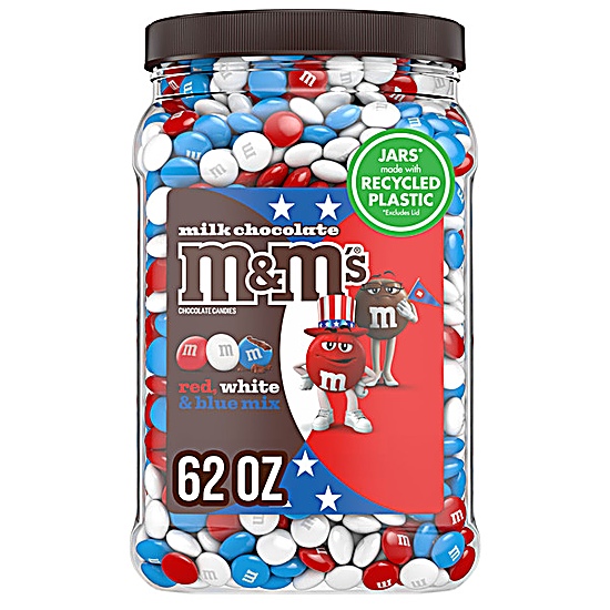 M&M's Milk Chocolate Red White & Blue America Mix Bulk Candy Jar