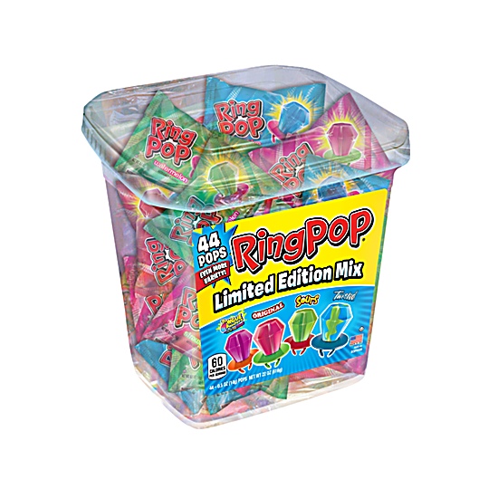 Ring Pop Assorted Flavors Lollipops Tub Bulk Variety Pack, 0.5 OZ, 44 Count