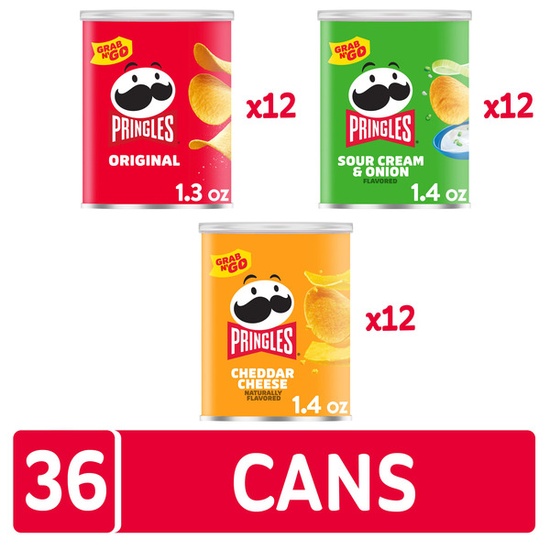 Pringles Variety Pack Potato Crisps Chips, Lunch Snacks, Grab N' Go, 36 Count