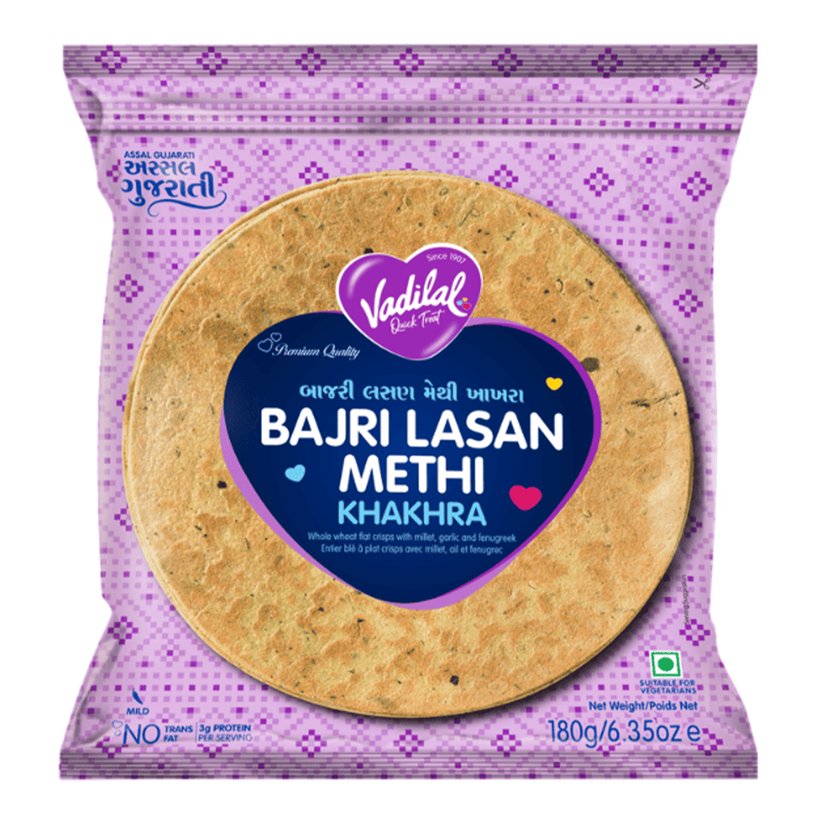 Vadilal Bajri Lasan Methi Khakhra 180GM