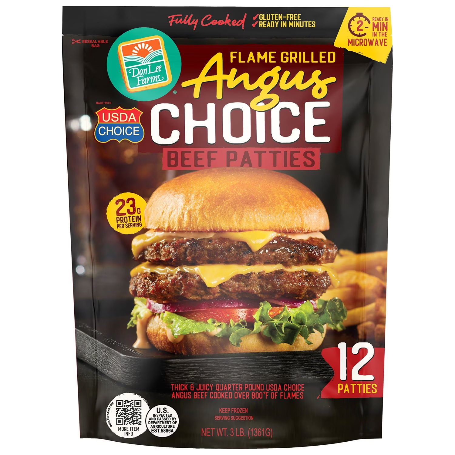Don Lee Farms Flame Grilled Angus Choice Beef Patties 4 oz - 12 Count