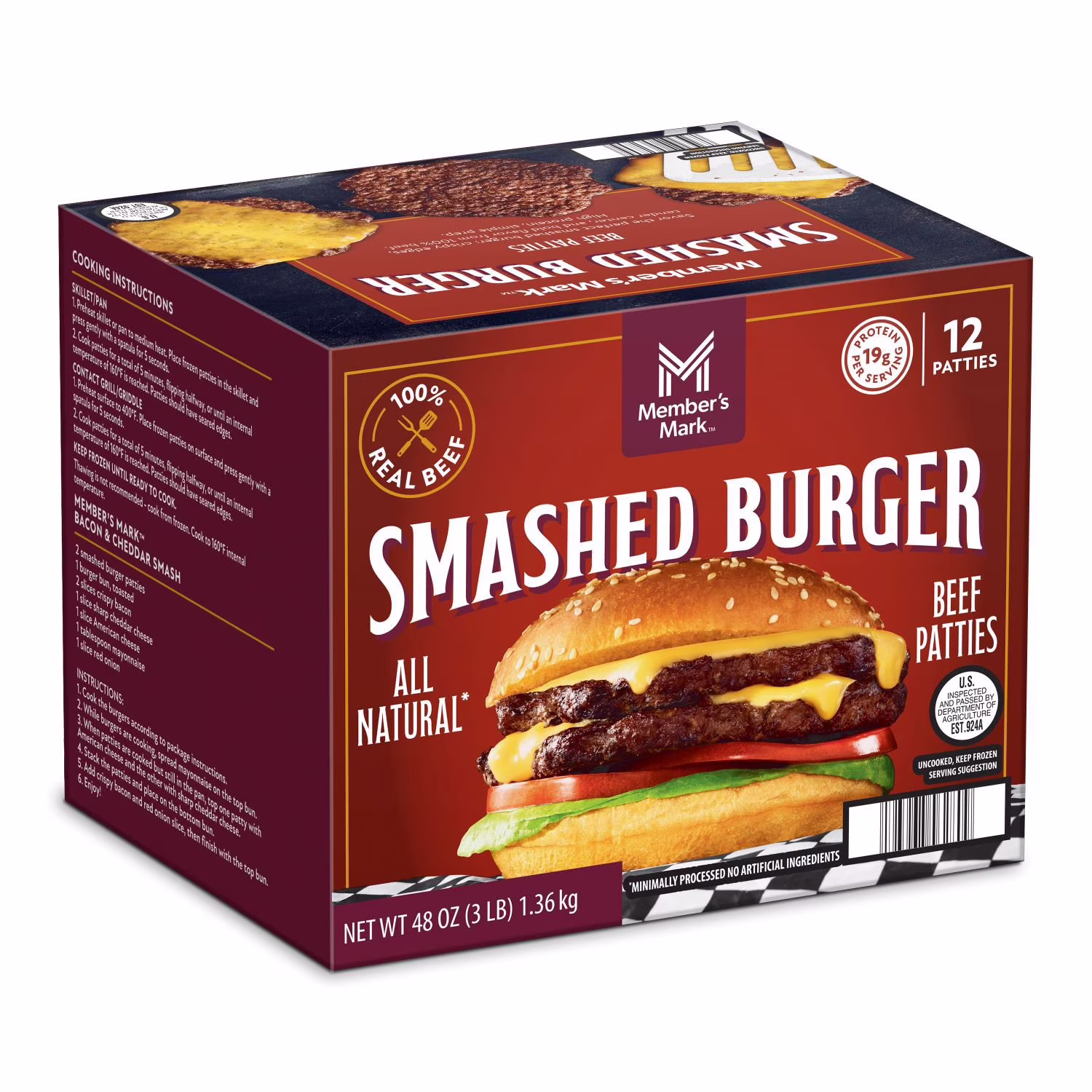 Member’s Mark Frozen Smashed Beef Patties 12 Count