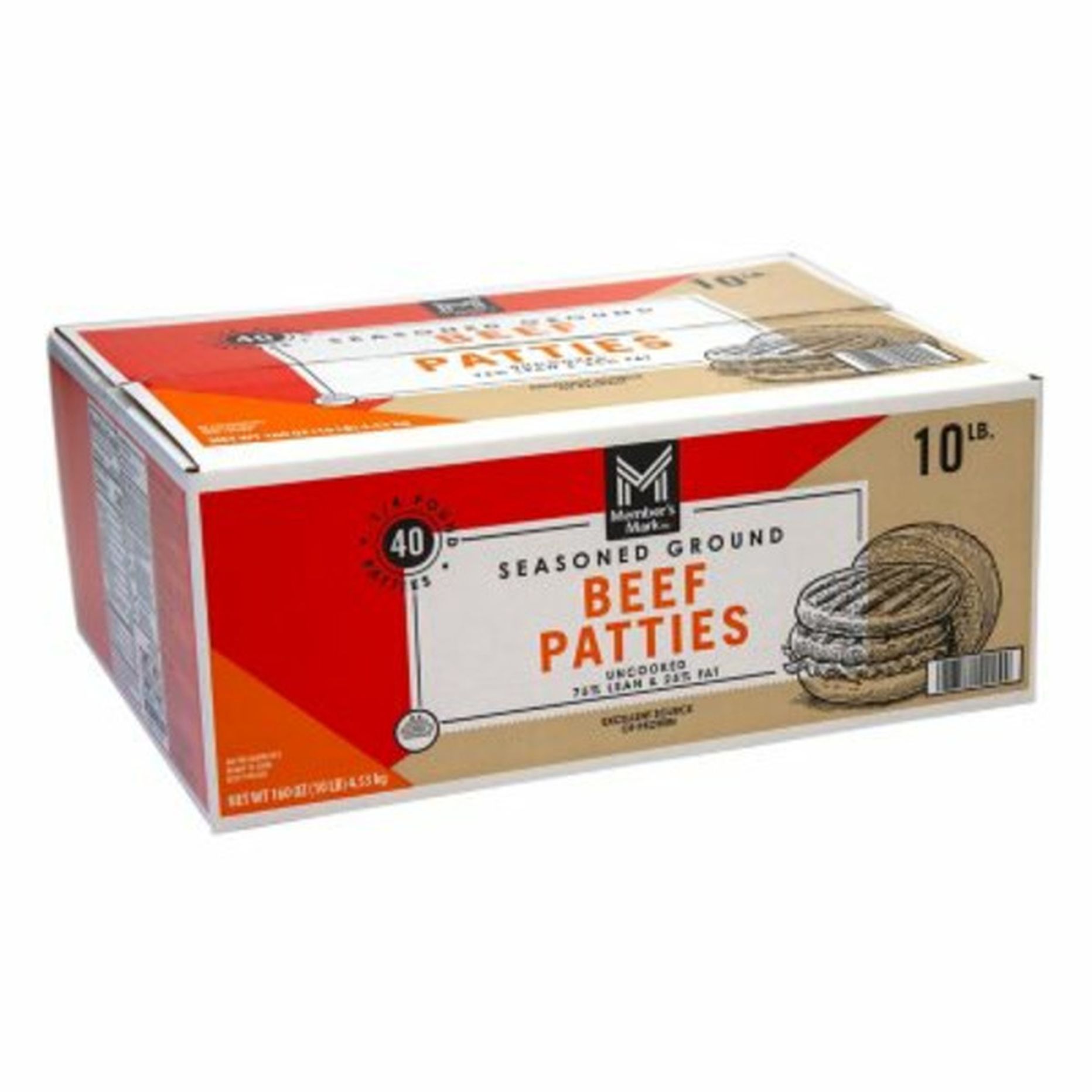 Member’s Mark 75% Lean/25% Fat Seasoned Ground Beef Patties 10 lb