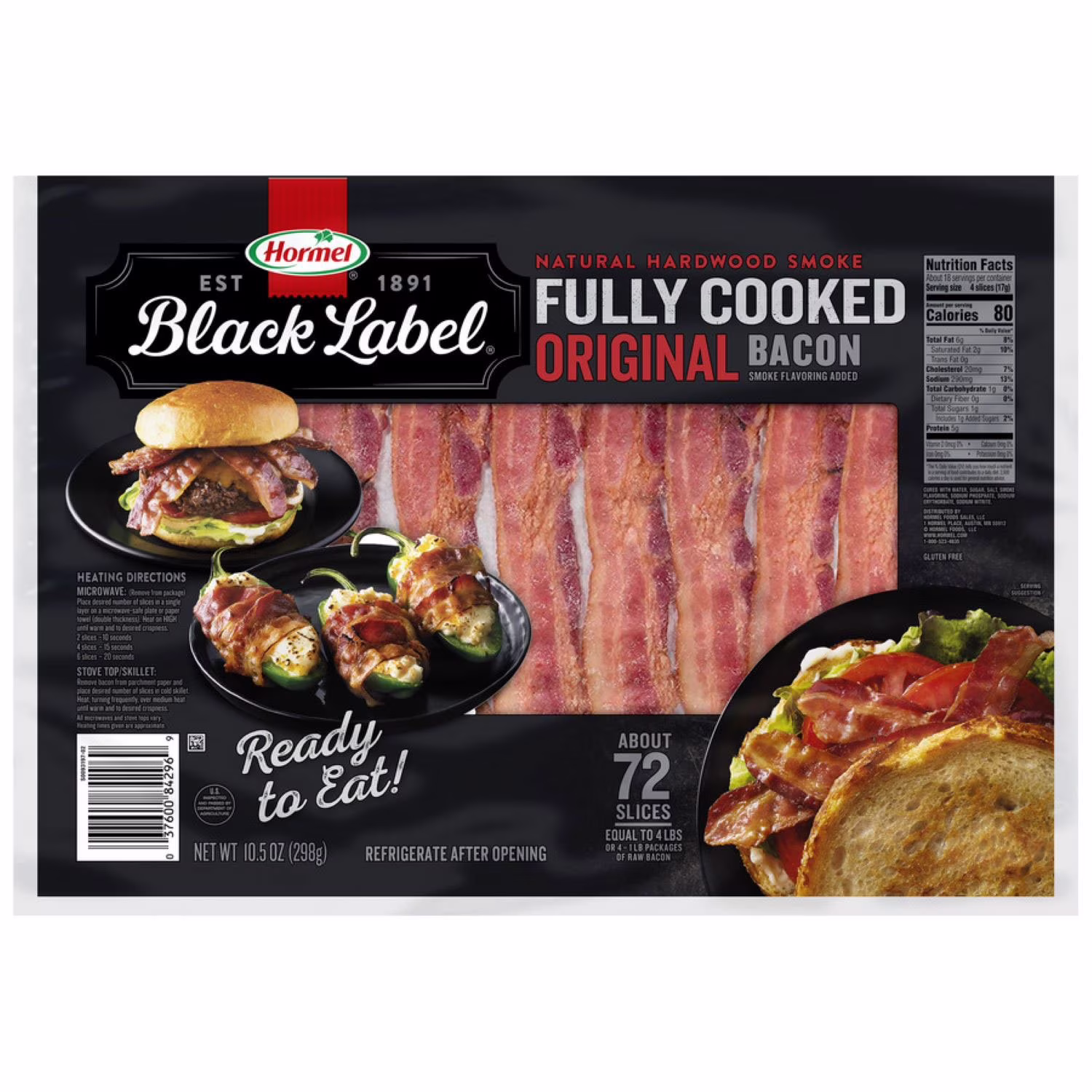 Hormel Black Label Fully Cooked Bacon, 10.5 oz Package