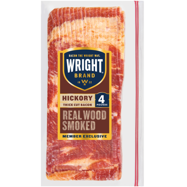 Wright Brand Hickory Real Wood Smoked Thick Cut Bacon, 64 oz Stack Pack 1.814 kg  