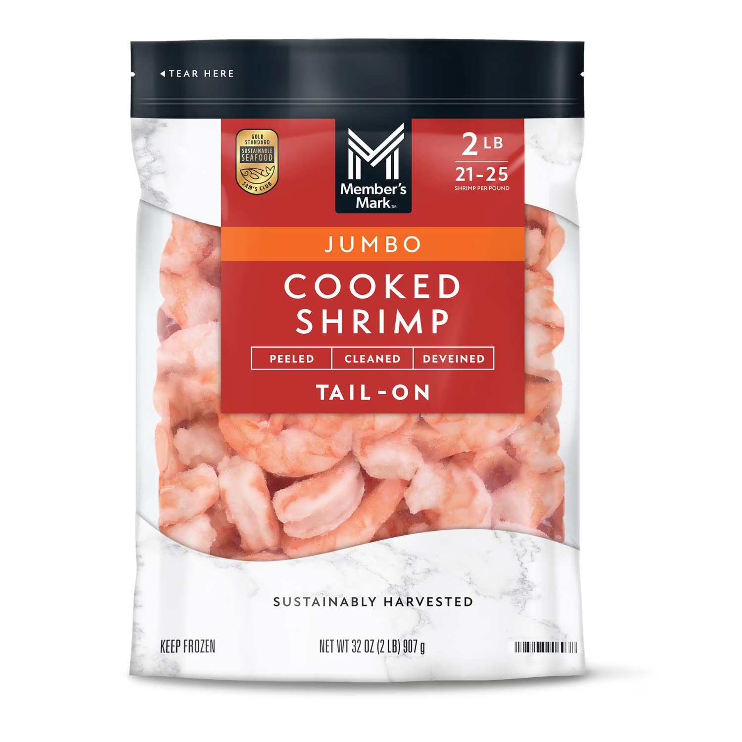 Member’s Mark Peeled Cleaned Deveined Tail-on Jumbo Cooked Shrimp 32 oz