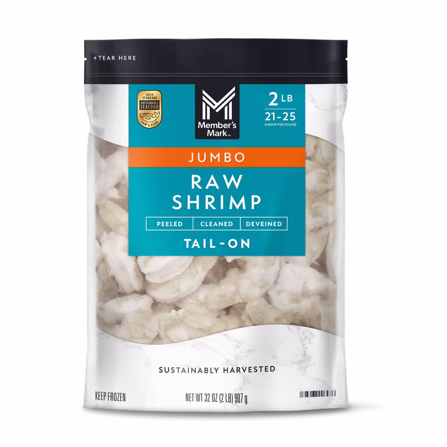 Member’s Mark Peeled Cleaned Deveined Tail-on Jumbo Raw Shrimp 32 oz
