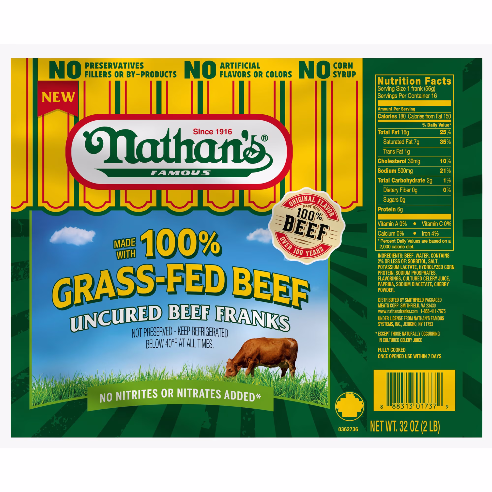 Nathan’s Famous Uncured Beef Franks Grass-fed Beef 32 oz