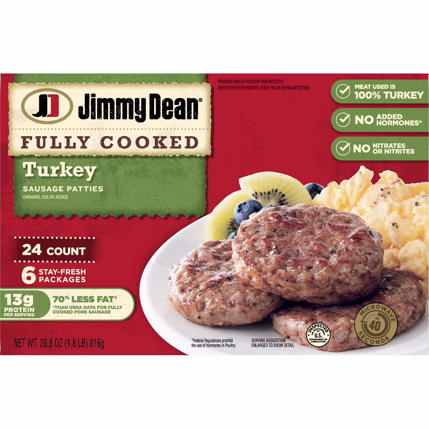 Jimmy Dean Fully Cooked Breakfast Turkey Sausage Patties, 24 Count 816.465 g