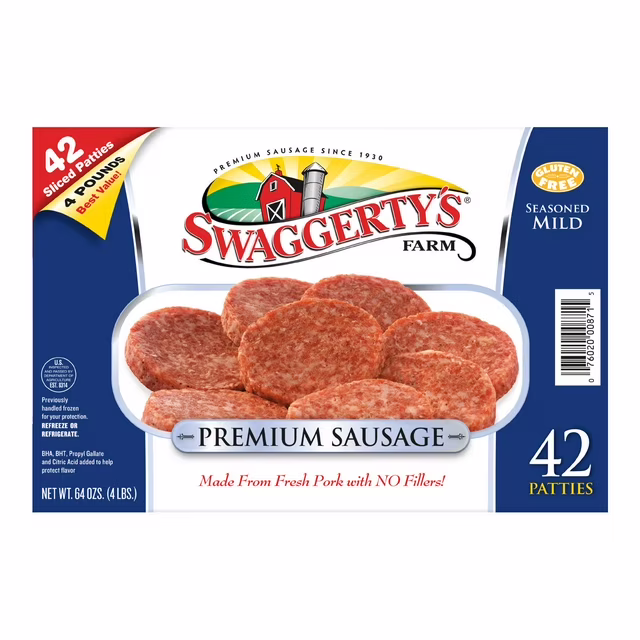 Swaggerty's Farm Premium Breakfast Sausage Patties, Mild 42 ct