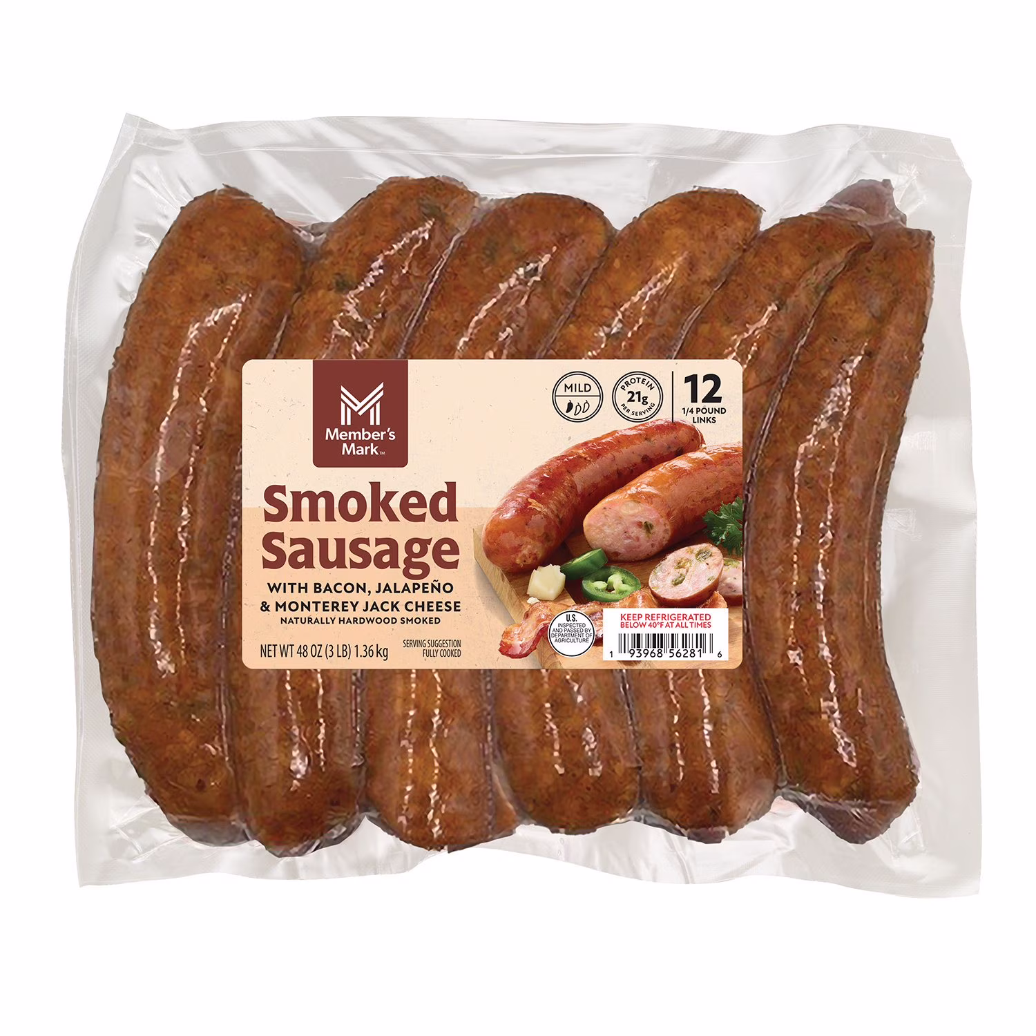 Member’s Mark Smoked Sausage with Bacon, Jalapeño & Monterey Jack Cheese 4 oz  12 Count