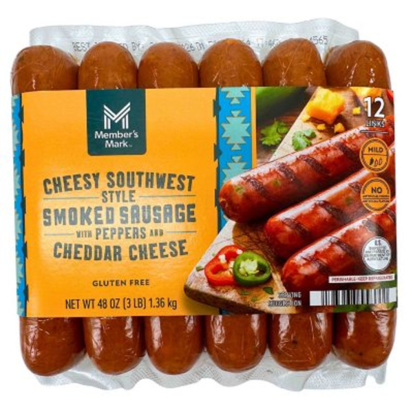 Member’s Mark Cheesy Southwest Style Smoked Sausage with Peppers and Cheddar Cheese 4 oz 12 Count
