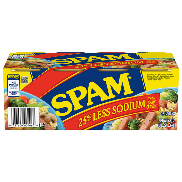 SPAM 25% Less Sodium Luncheon Meat 4 Pack12 oz 4 Count