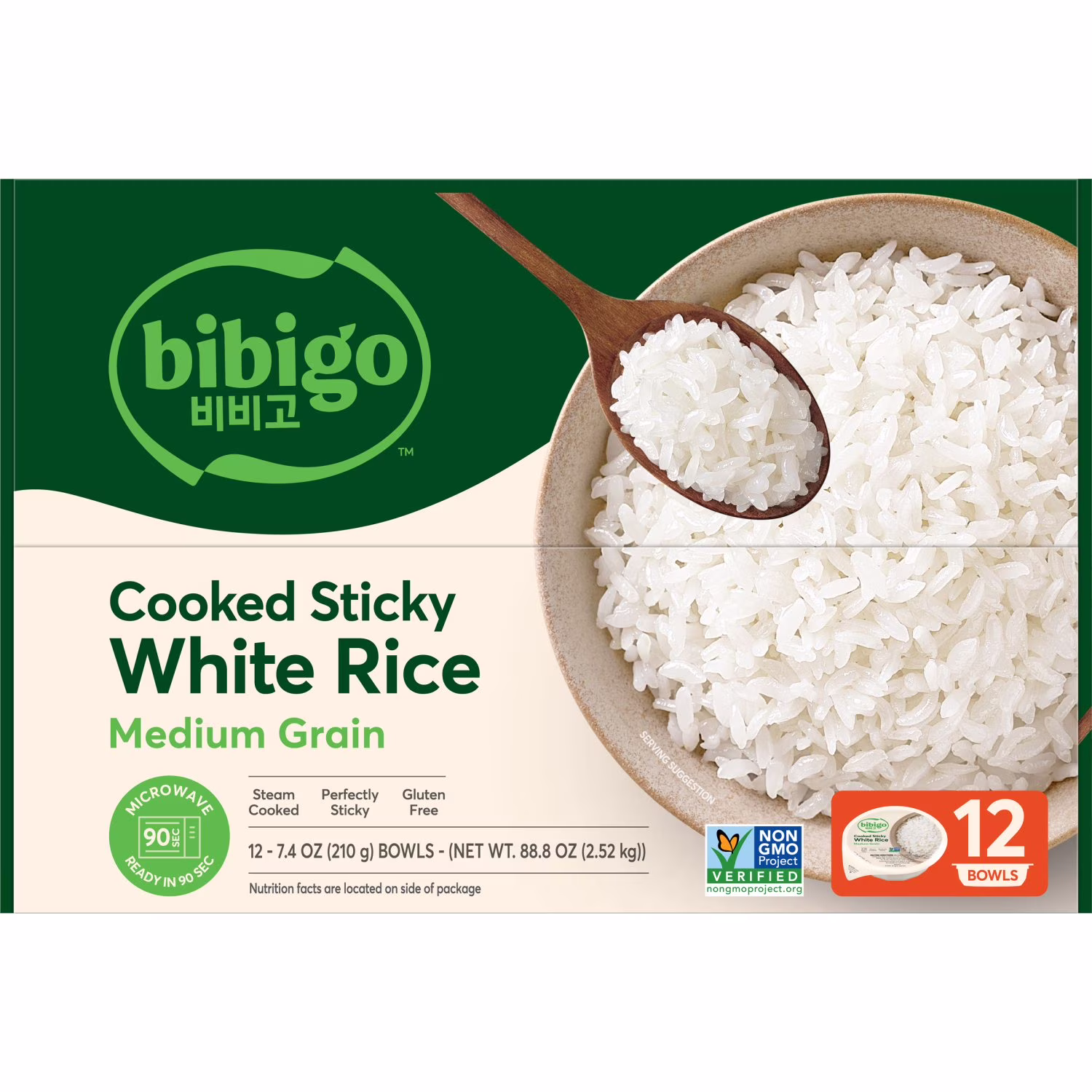 Bibigo Cooked Sticky White Rice 7.4 oz 12  Count