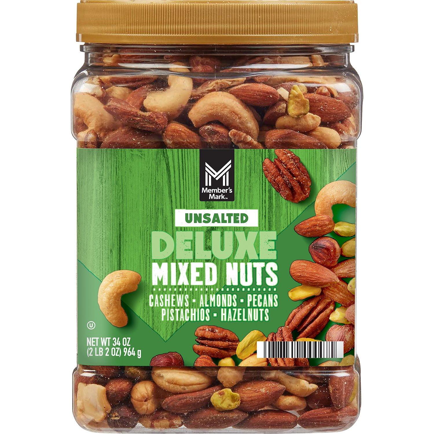Member’s Mark Unsalted Deluxe Cashews Almonds Pecans Pistachios Mixed Nuts 34 oz