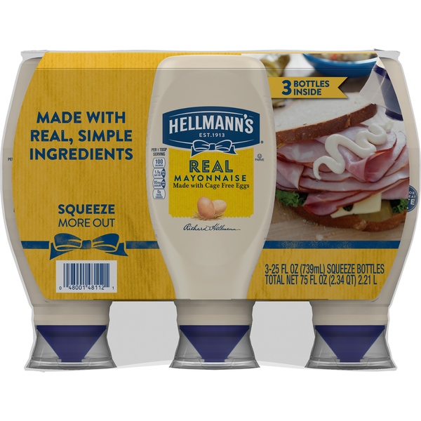Hellmann's Condiment Real Mayonnaise Squeeze Bottles 25 fl oz 3  Count