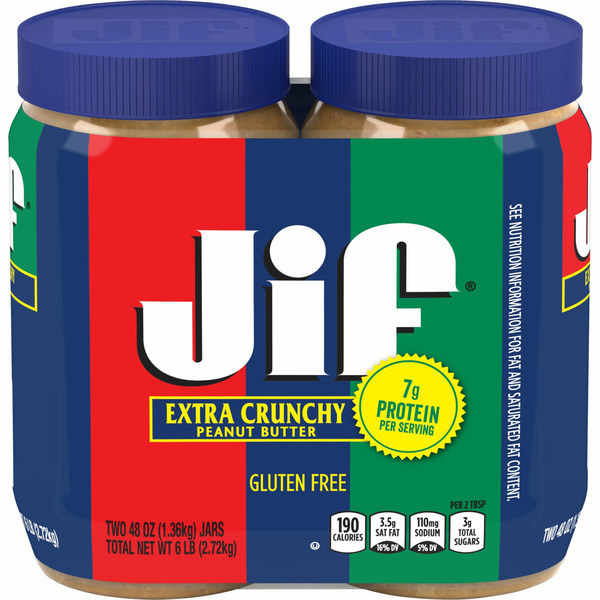 Jif Extra Crunchy Peanut Butter, 48 Oz. Jars (2 Pack)