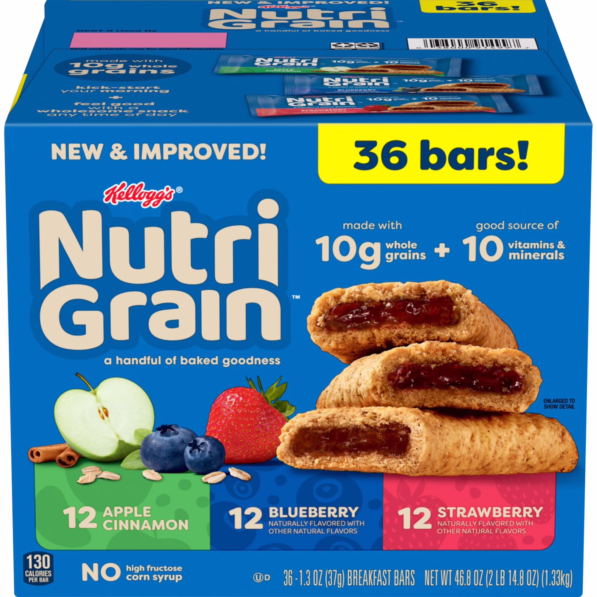 Kellogg’s Nutri-Grain Variety Pack Breakfast Bars, Made with 10g Whole Grains 36 ct