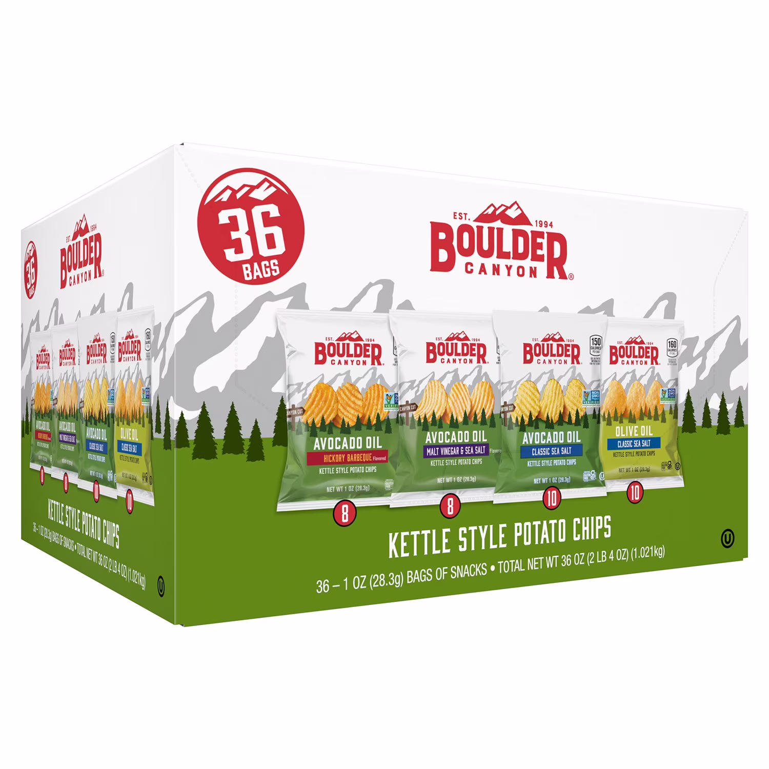 Boulder Canyon Kettle Style Assorted Potato Chips 1 oz 36  Count