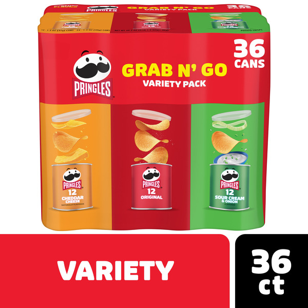 Pringles Variety Pack Potato Crisps Chips, Lunch Snacks, Grab N' Go 36 ct