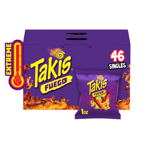 Takis Fuego 46 pc / 1 oz Multipack, Hot Chili Pepper & Lime Flavored Extreme Spicy Rolled Tortilla Chips 1 oz 46  Count