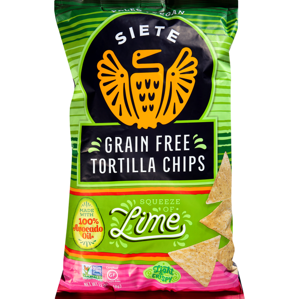Siete Tortilla Chips, Grain Free, Squeeze of Lime, Light & Crispy 12 oz