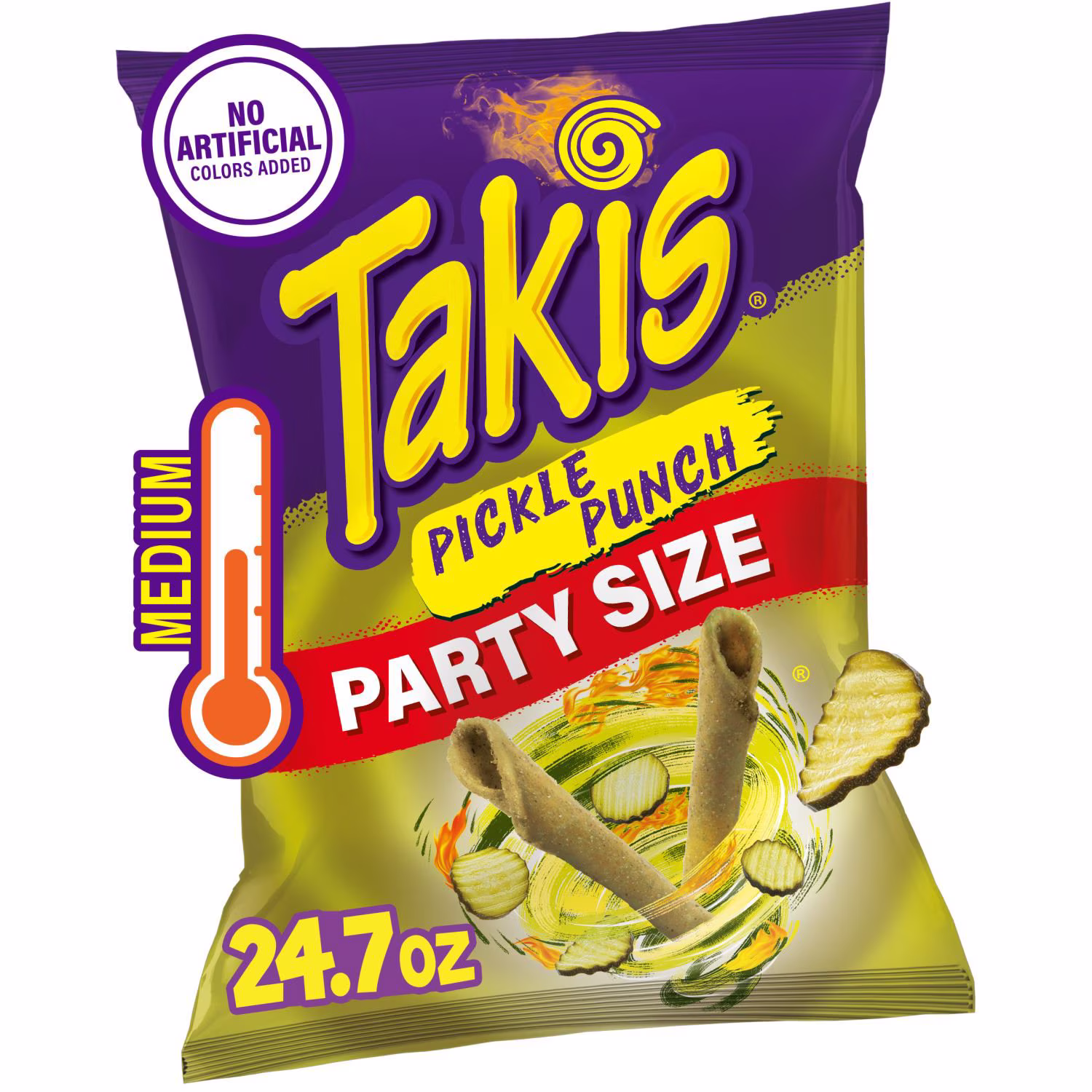 Takis Pickle Punch 24.7 oz Party Size Bag, Spicy Pickle Flavored Medium Tangy Rolled Tortilla Chips 24.7 oz