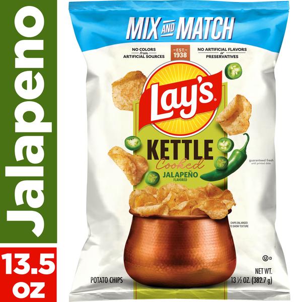 Lay's Kettle Cooked Potato Chips Jalapeno Flavor 13.5 oz