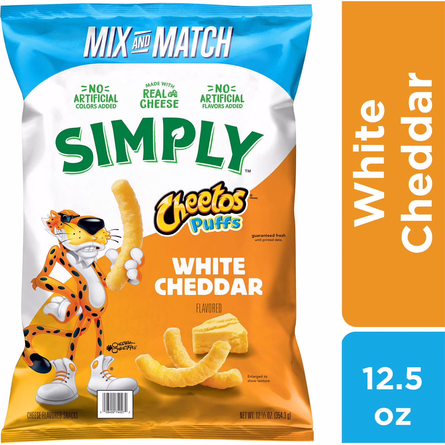 Cheetos Cheese Flavored Snacks, White Cheddar, Puffs, Mix and Match 12.5 oz
