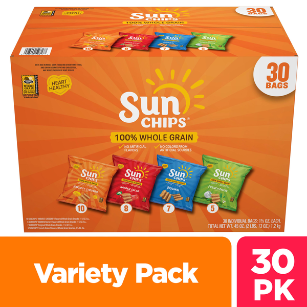 Sun Chips Whole Grain Snacks Variety Pack 1.5 oz 30  Count