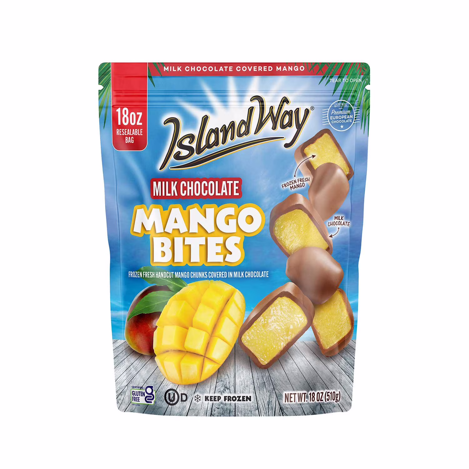 Island Way Sorbet Milk Chocolate Covered Mango Bites 18 oz