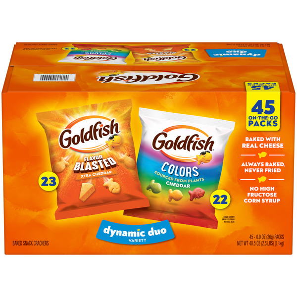 Pepperidge Farm Goldfish Colors Cheddar and Flavor Blasted Xtra Cheddar Baked Snack Crackers 0.9 oz 45  Count