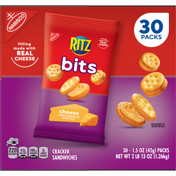 Ritz Bits Cheese Sandwich Crackers, Lunch Snacks, Snack Packs 1.5 oz