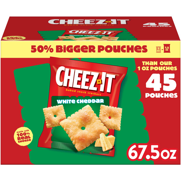 Cheez-It White Cheddar Cheese Crackers, Baked Snack Crackers, Single Serve 45 ct