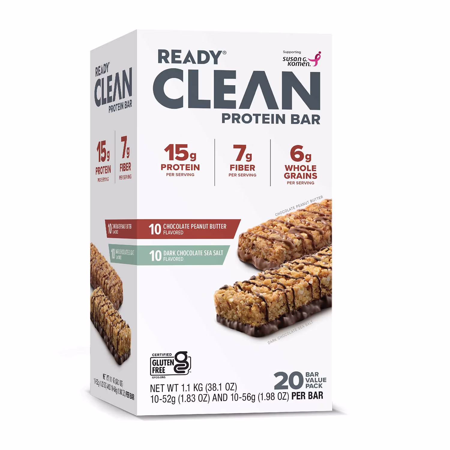 Ready Chocolate Peanut Butter Flavored/Dark Chocolate Sea Salt Flavored Protein Bars 20 ct