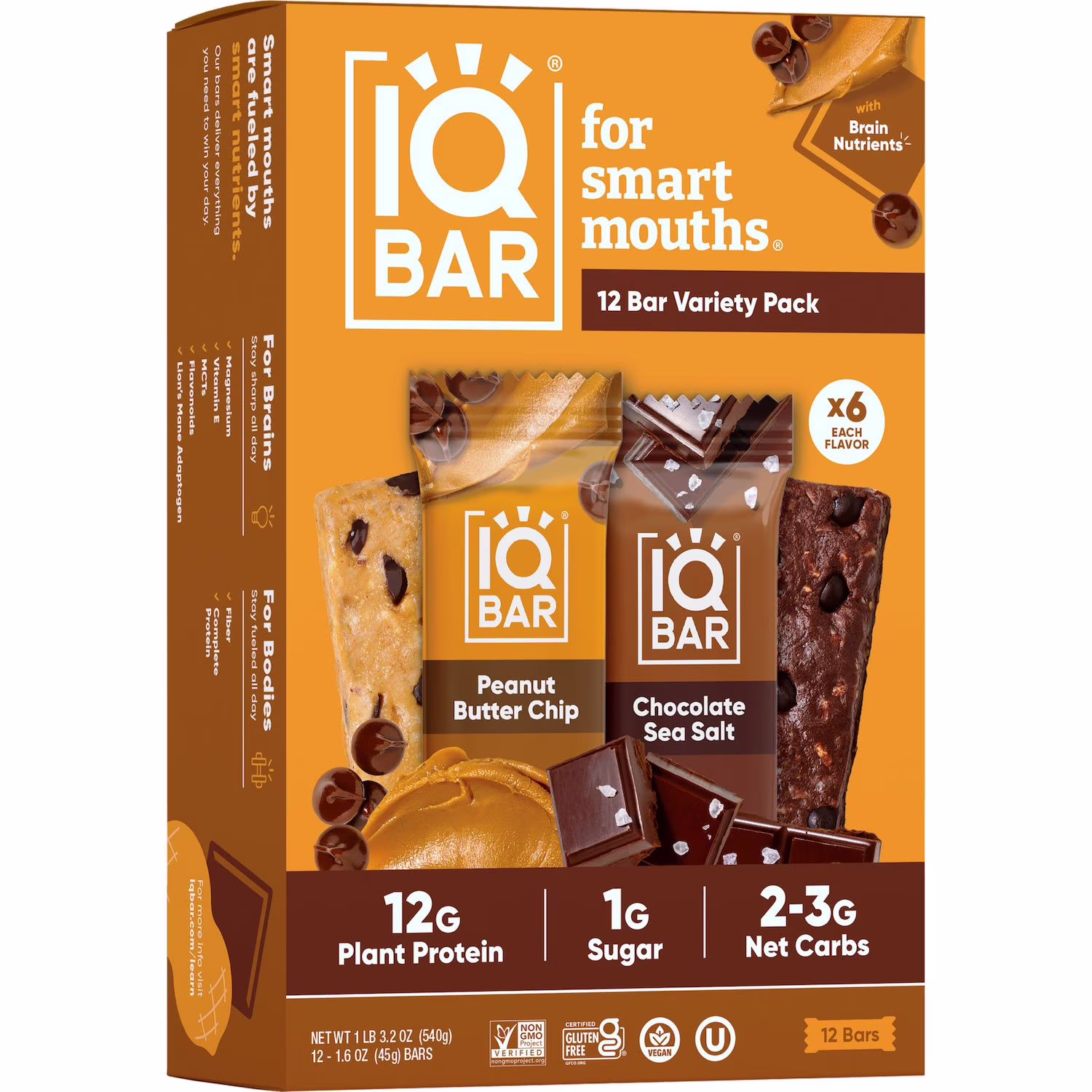 Iqbar Best Sellers Protein Bar Variety, Chocolate, Peanut Butter 1.6 oz 12  Count