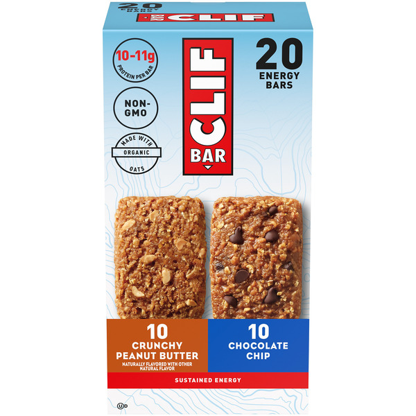 CLIF BAR Energy Protein Bars, Chocolate Chip And Crunchy Peanut Butter, Variety Pack, Non-Gmo 48.04 oz 20 ct