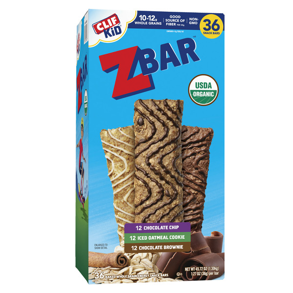 ZBAR Chocolate Chip, Iced Oatmeal Cookie, Chocolate Brownie Organic Kids Snack Bars 1.27 oz 36  Count