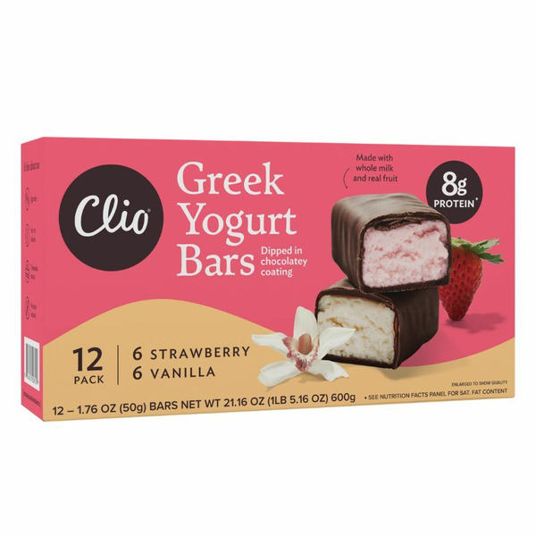 Clio Strawberry and Vanilla, Greek Yogurt Bars 50 g 12  Count
